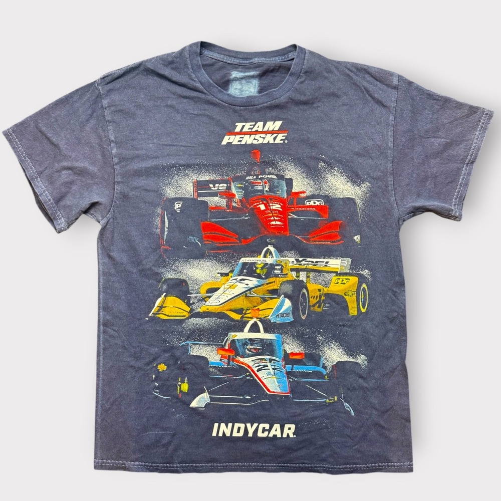 Team Penske IndyCar‎ Racing Graphic T-Shirt Mens Large Navy Blue Washed Vintage